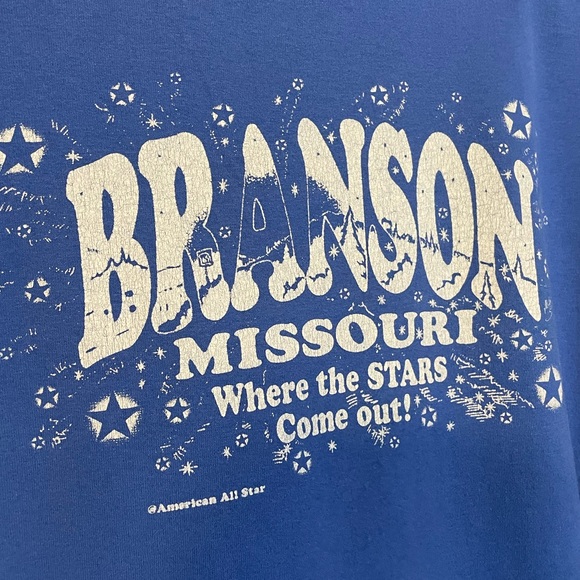 VTG Miller single stitch blue tee w/ Branson ‘Where the Stars Come Out!’ Sz XXL - Picture 7 of 9